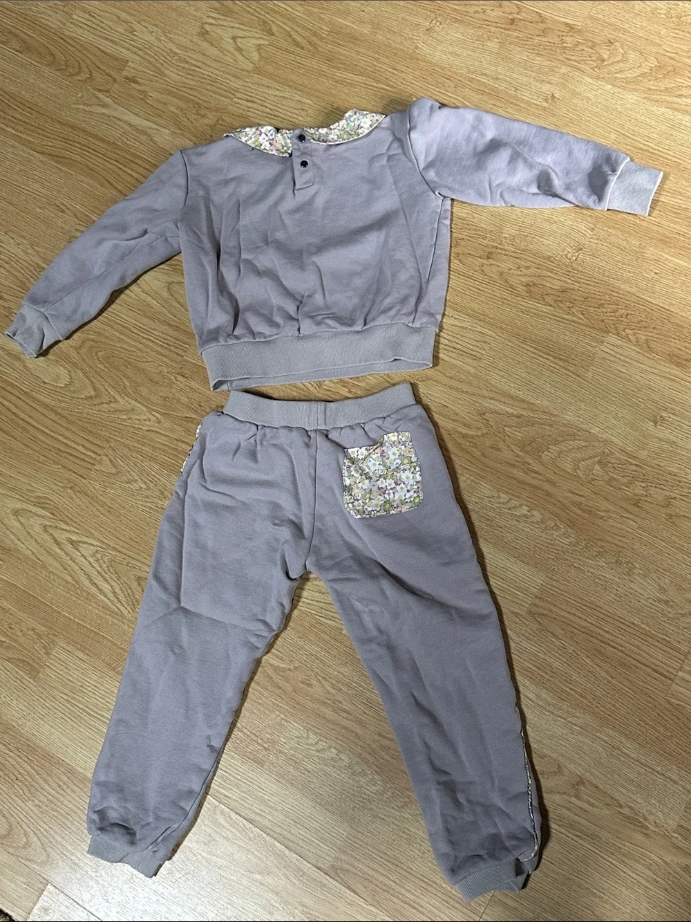 Maison Me cotton Sweatpants sweatshirt set Peter Pan collar purple floral detail